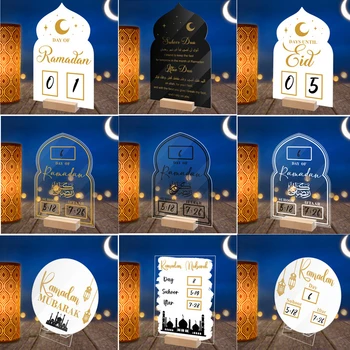 Újrafelhasználható Akril Ramadan Naptári Tábla Fából készült alappal Asztal Dísze a Toll Mubarak Eid Adventi Nap Suhoor Iftaar Visszaszámlálás Ajándékok