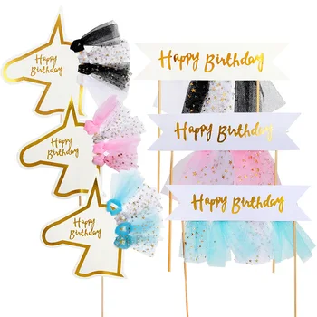 Unikornis Születésnapi Torta Dekoráció Csipke Lézer Egyszarvú Fejét Banner Boldog Szülinapi Torta Topper a Baba Zuhany Születésnapi Torta